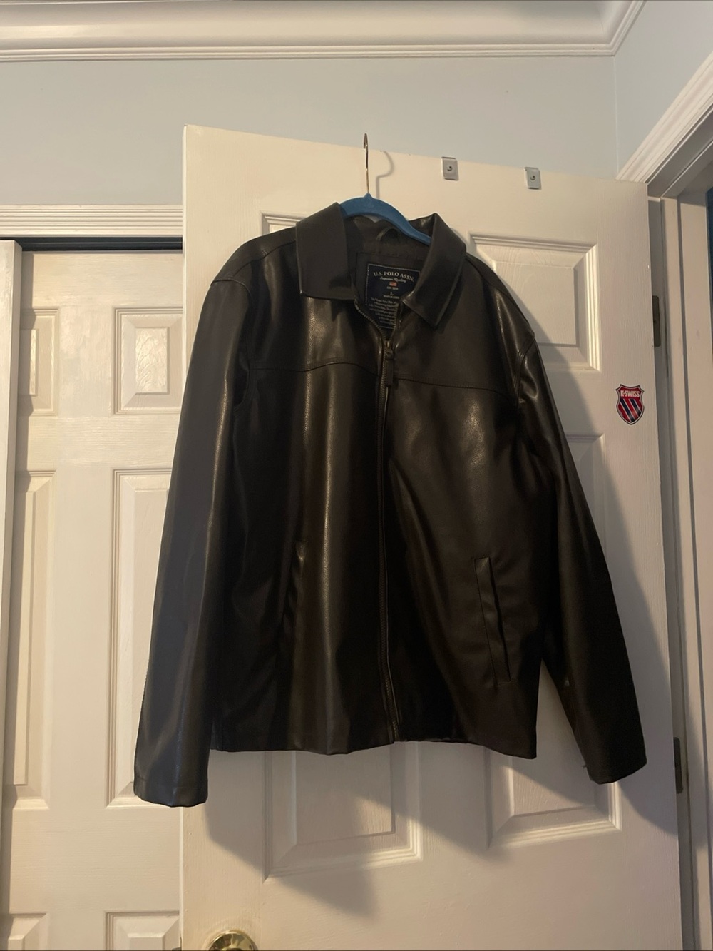 Vintage U.S. Polo Assn. Black Faux Leather Jacket Shearling Lining Men’s Size L